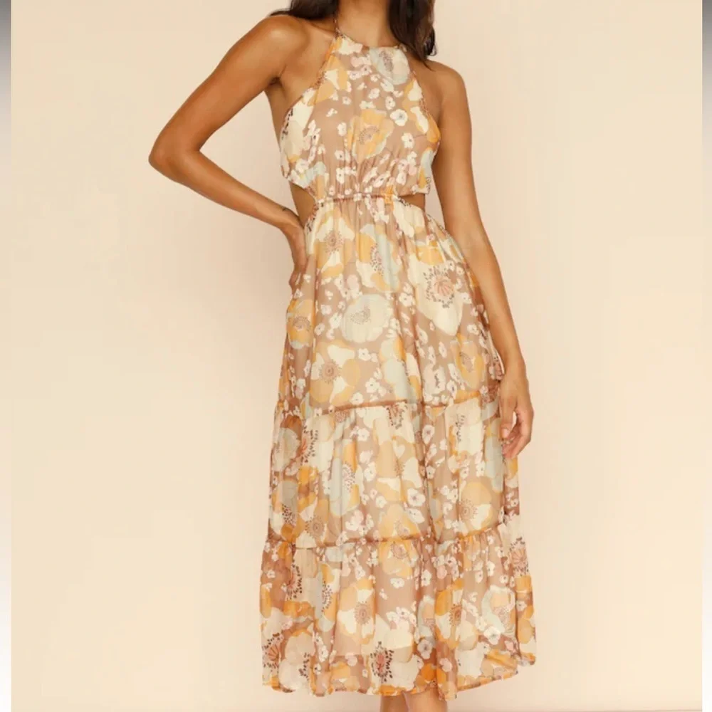 Who I Am Arisaema Brown Yellow Floral Maxi Dress